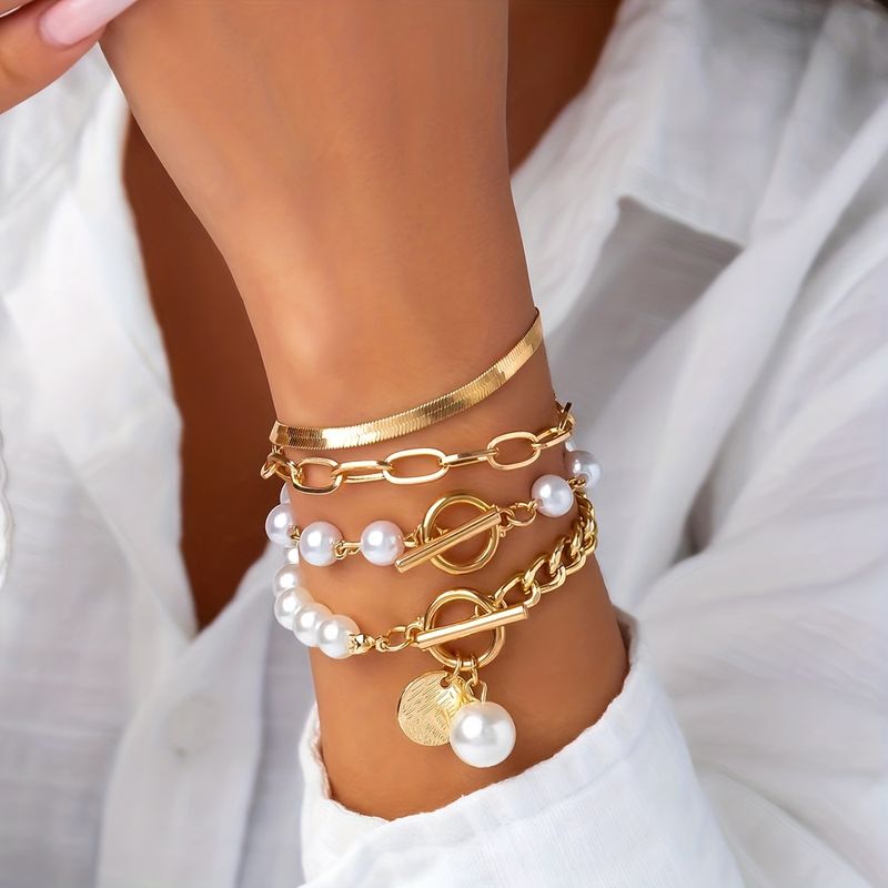 4pcs Golden-Toned Layered Beaded Bracelet Set