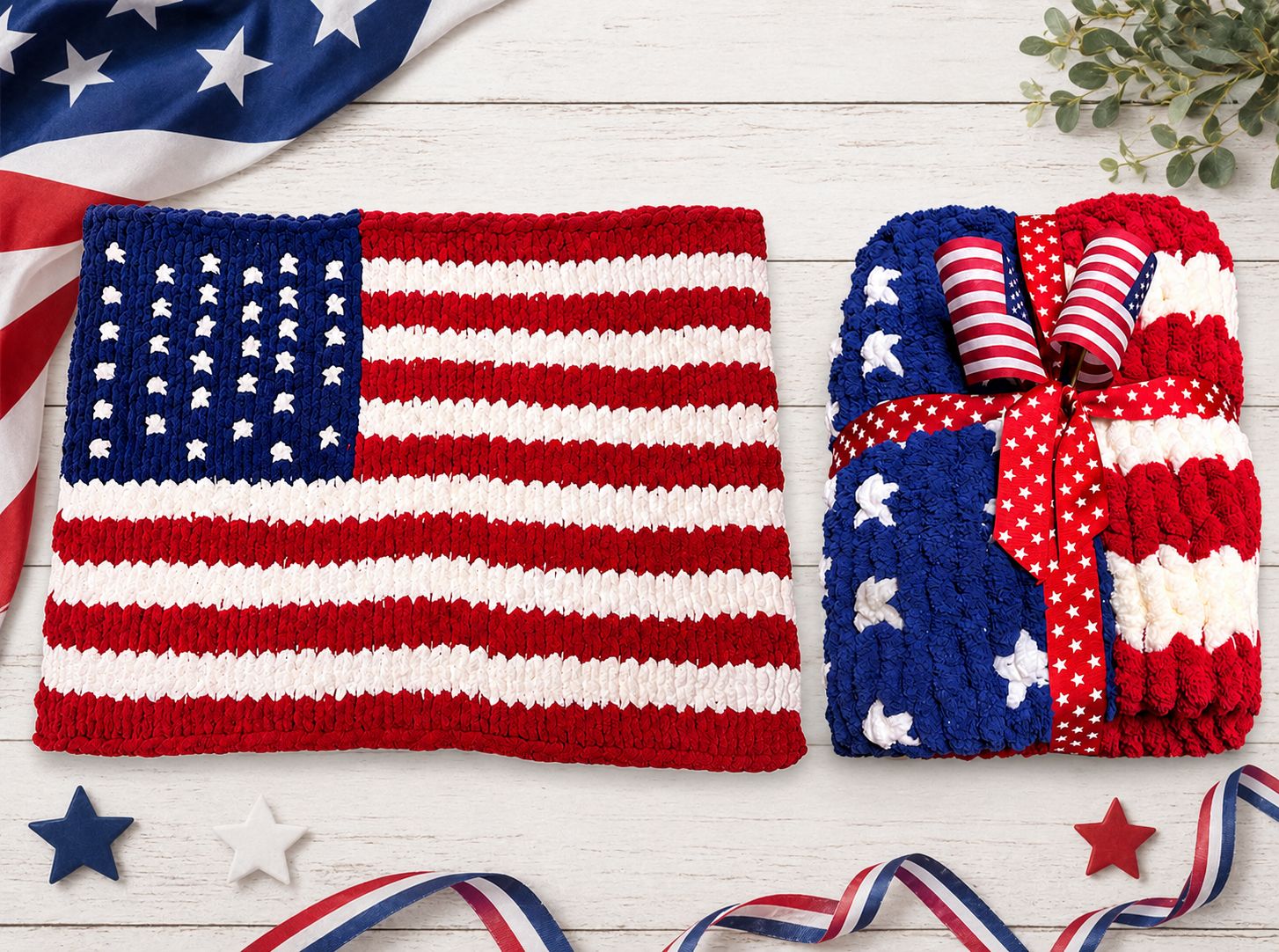 Old Glory  Handmade American Flag Chunky Knit Blanket