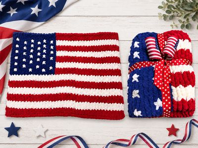 Old Glory  Handmade American Flag Chunky Knit Blanket