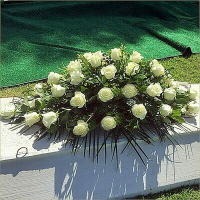 White Roses Casket Cover