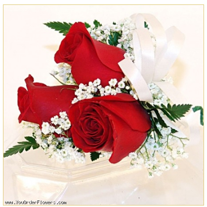 3 Large Red Rose Corsage