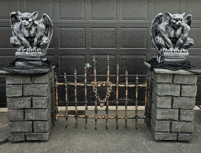 Halloween Pillars and Fence Gate Prop, with Gargoyles *As Shown* Ask about variations