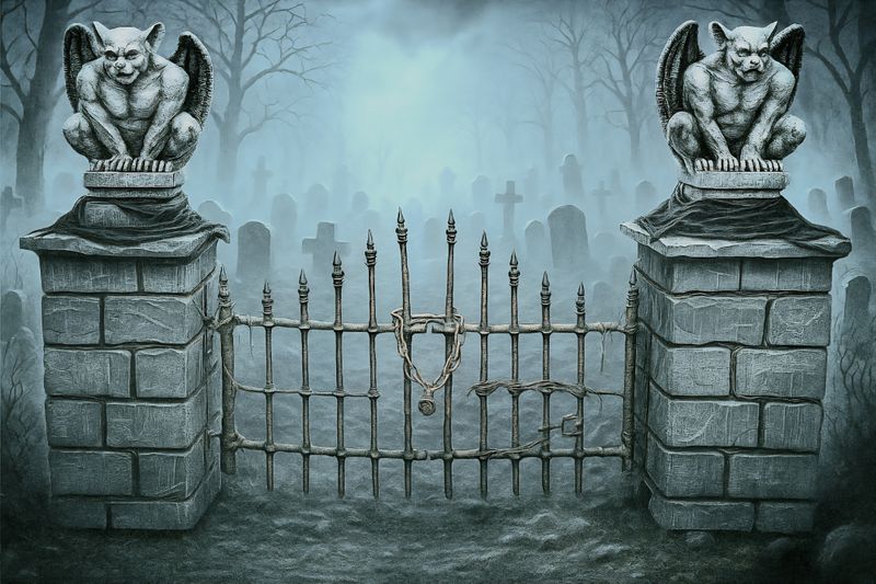 Halloween Pillars and Fence Gate Prop, with Gargoyles *As Shown* Ask about variations