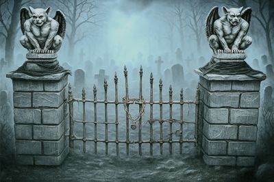 Halloween Pillars and Fence Gate Prop, with Gargoyles *As Shown* Ask about variations