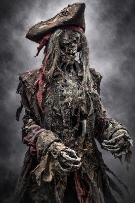Unearthed Pirate Captain Skeleton – Decayed Corpsed Haunted Graveyard Prop