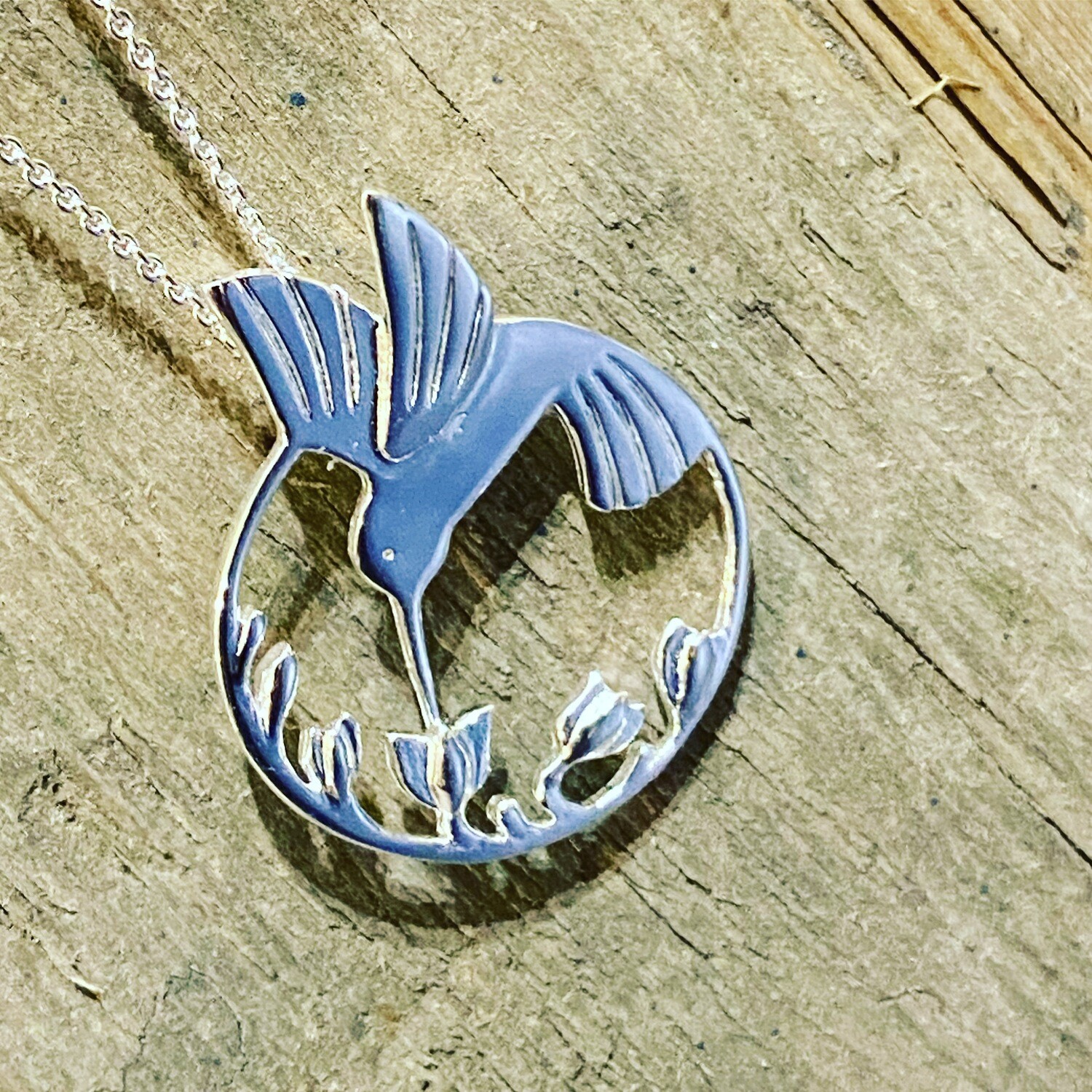 Humming bird sterling silver necklace
