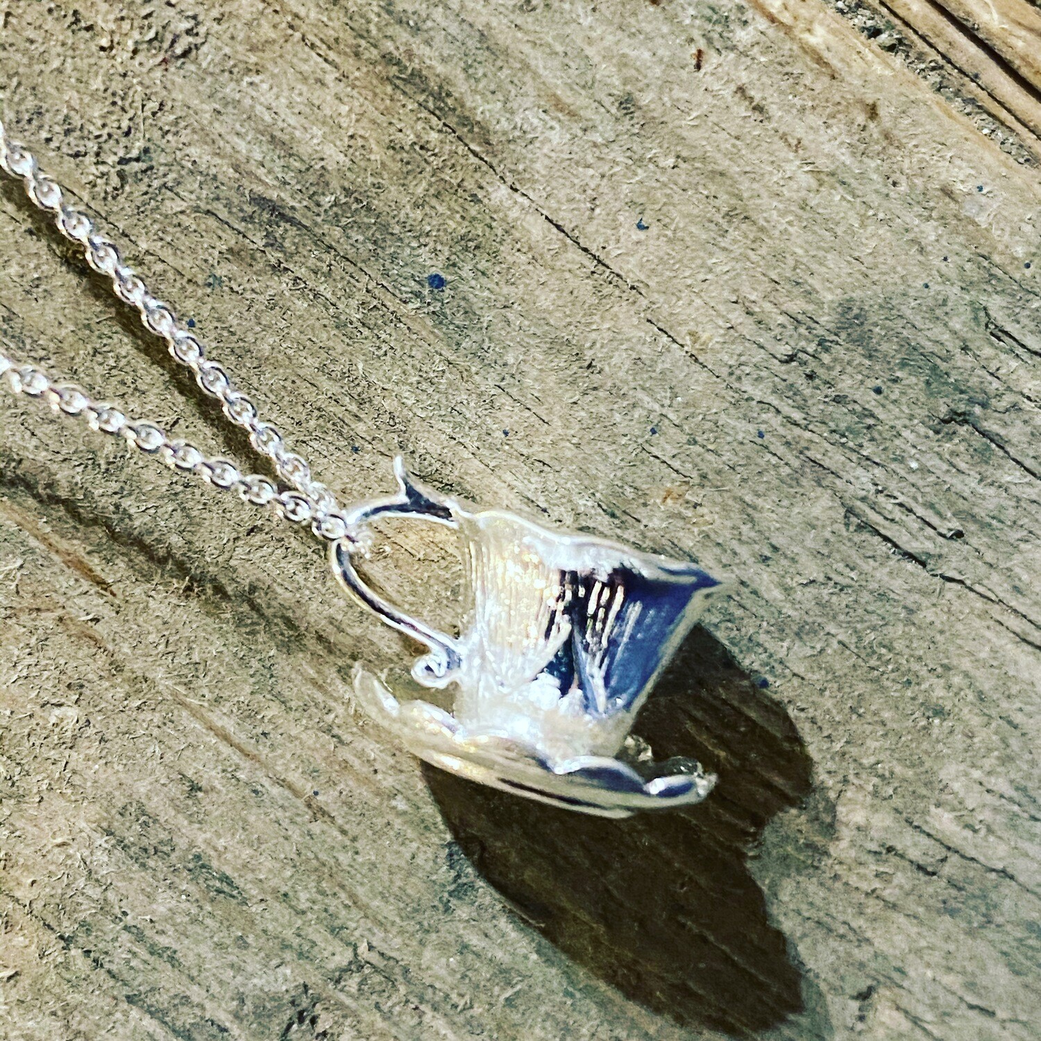 Tea cup necklace sterling silver