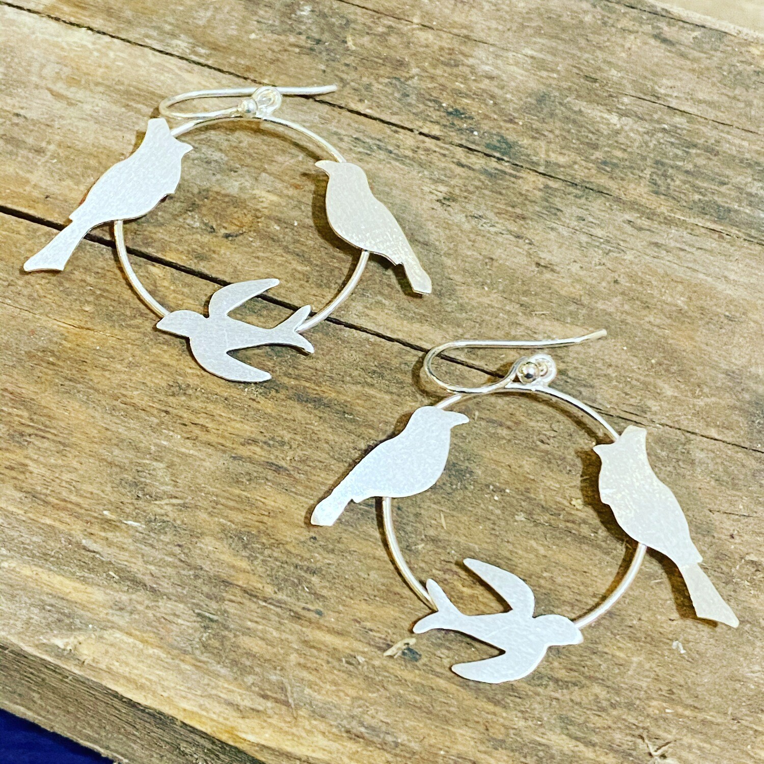Three bird earrings sterling silver