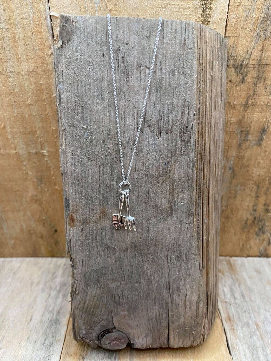 Fork and trowel pendant sterling silver