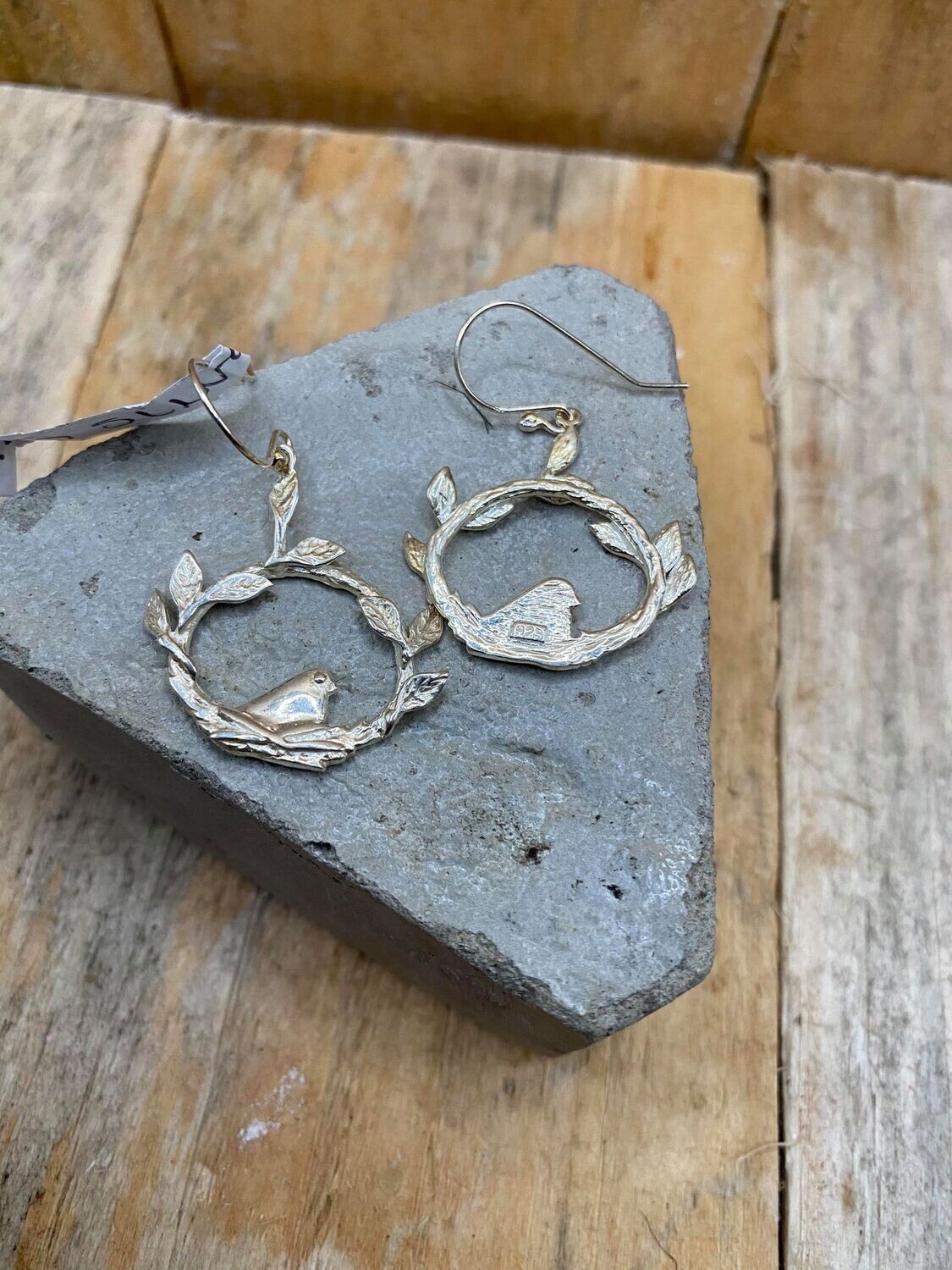 Bird in Laurel silver earrings