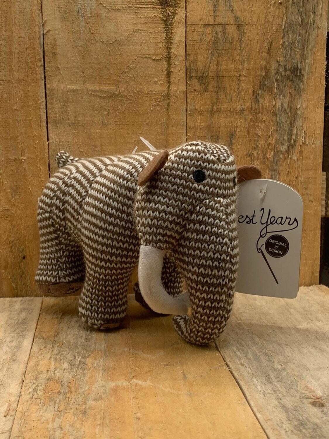 WOOLLY MAMMOTH KNITTED DINOSAUR RATTLE BROWN STRIPE