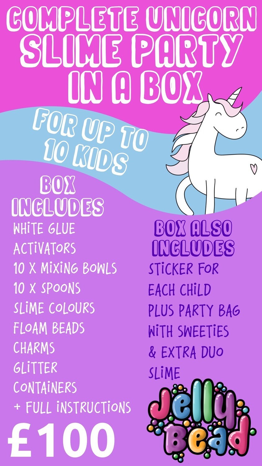 Jelly bead Slime party in a box - UNICORN
