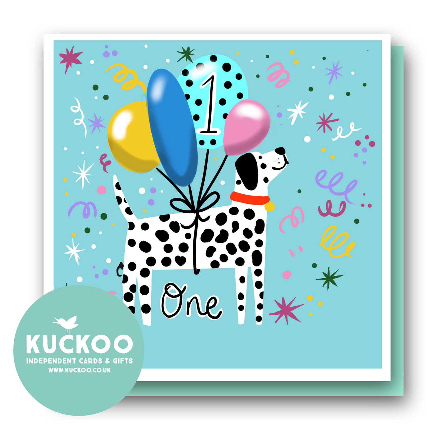 Cute Dalmatian with balloons Age 1