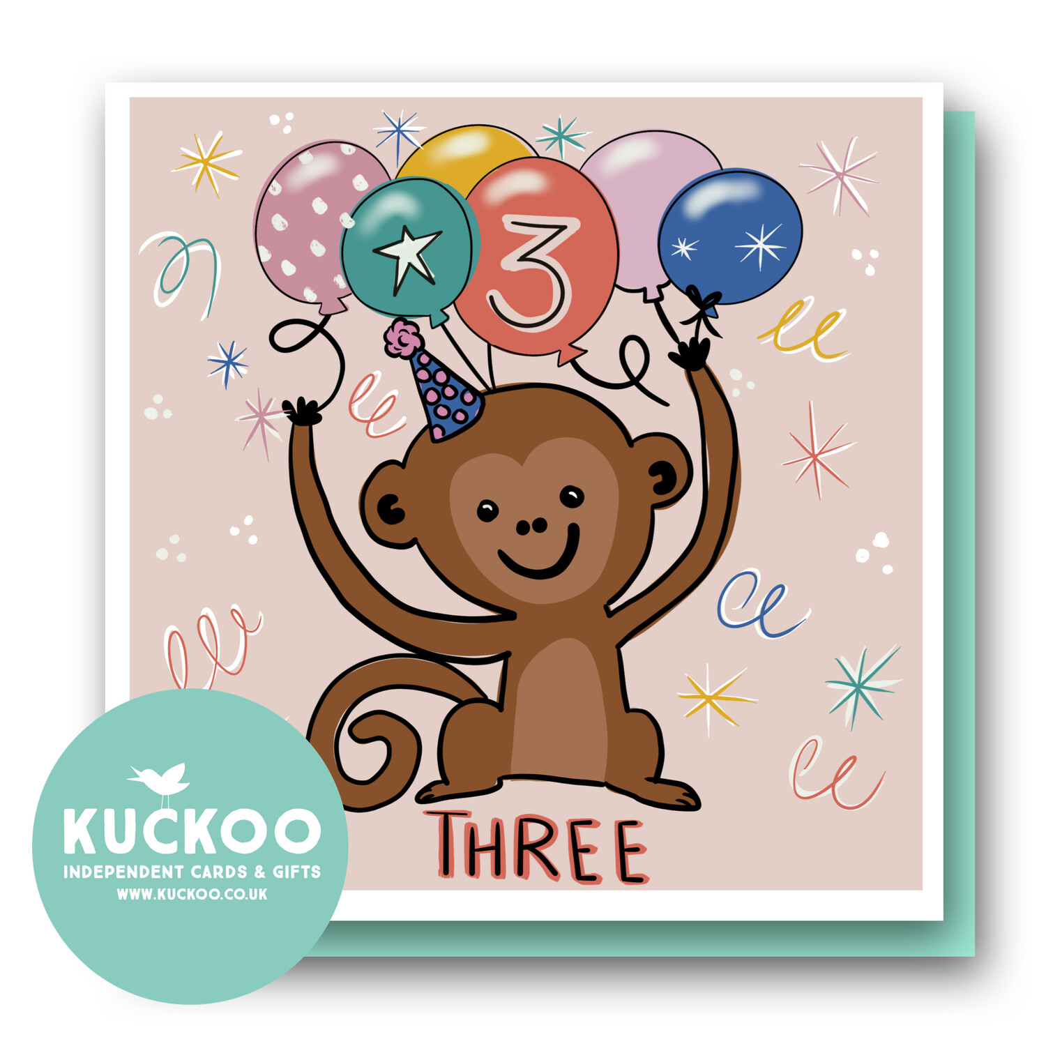 Cheeky monkey with balloons Age 3