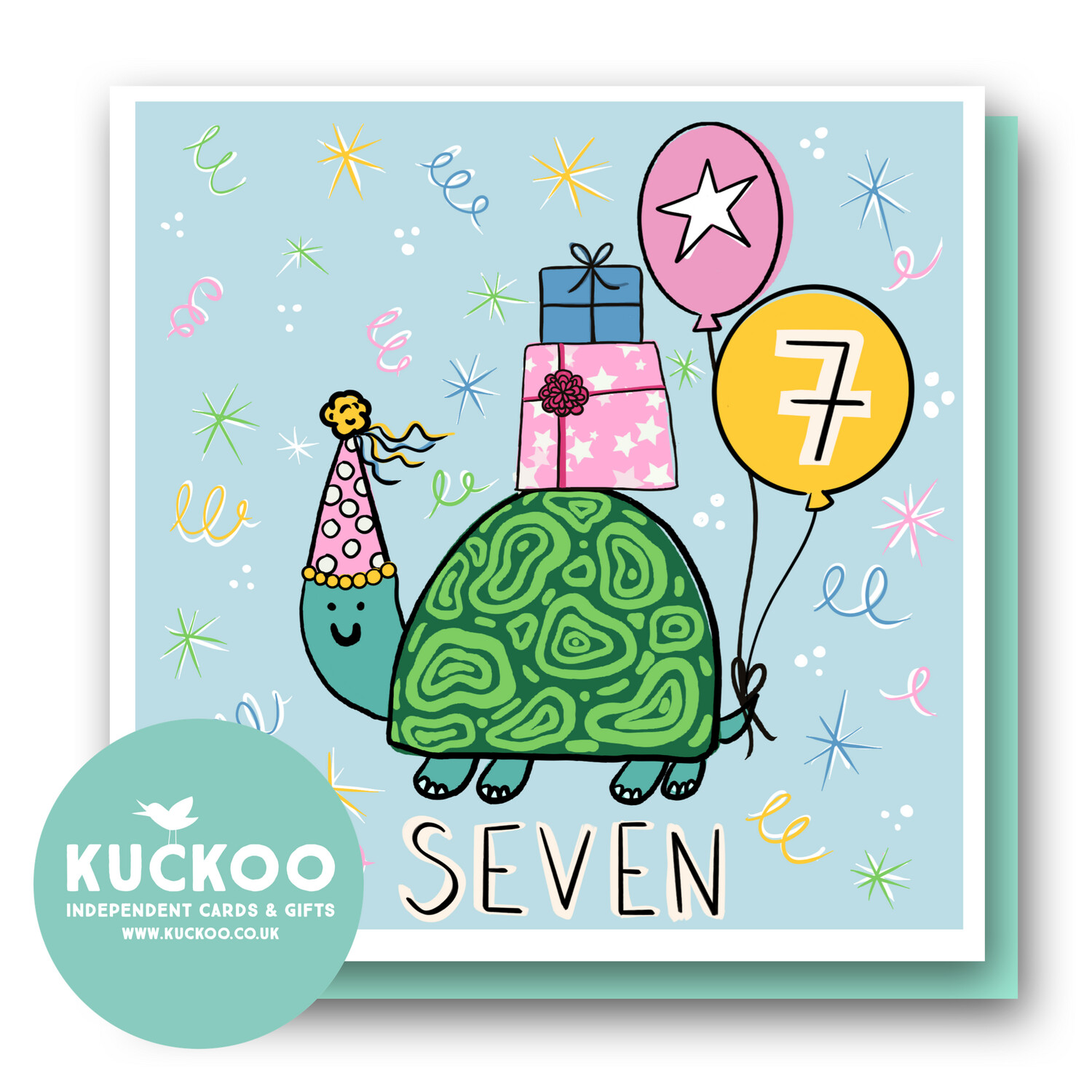 Funny turtle with balloons Age 7