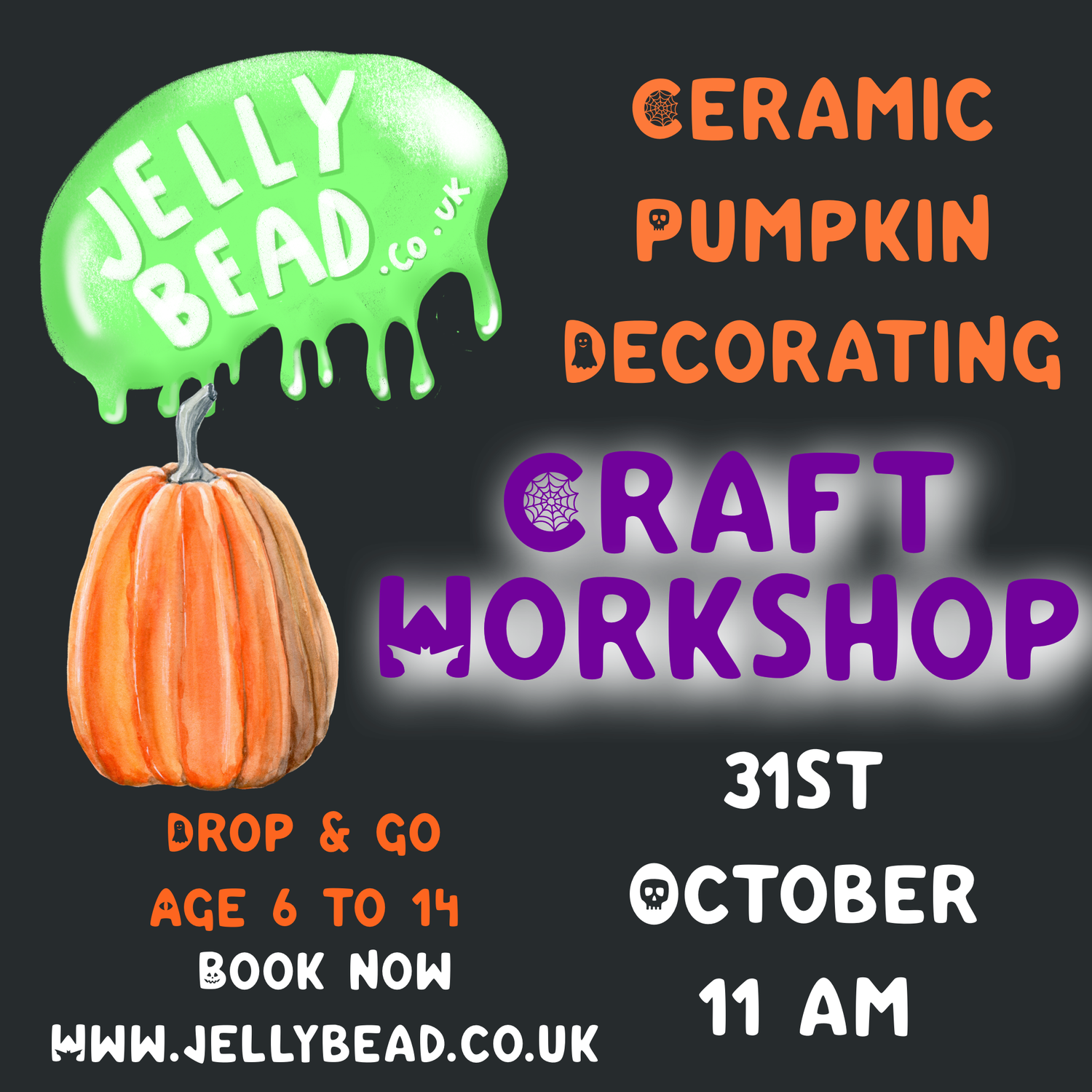THURSDAY 31th October 11AM craft workshop, CERAMIC PUMPKIN DECORATING