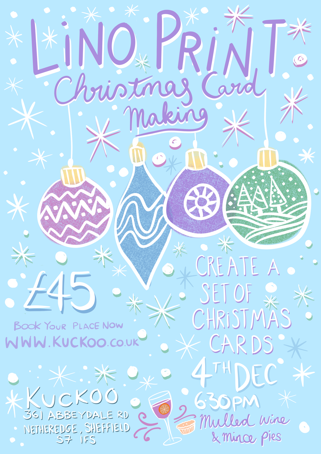 4th December 6:30-9pm Lino cutting Christmas card workshops