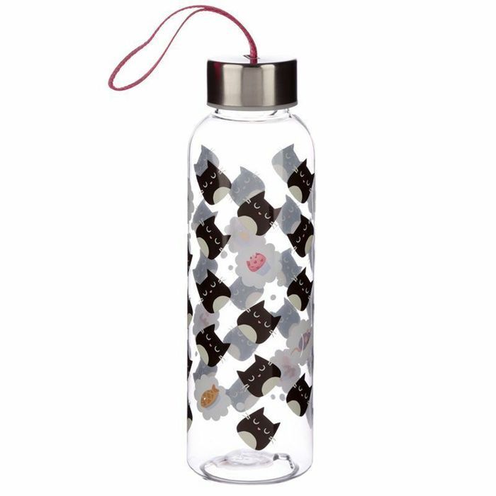 Cat Reusable Plastic Bottle with Metallic Lid, Kids