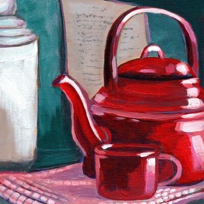 Red Teapot Acrylic Painting