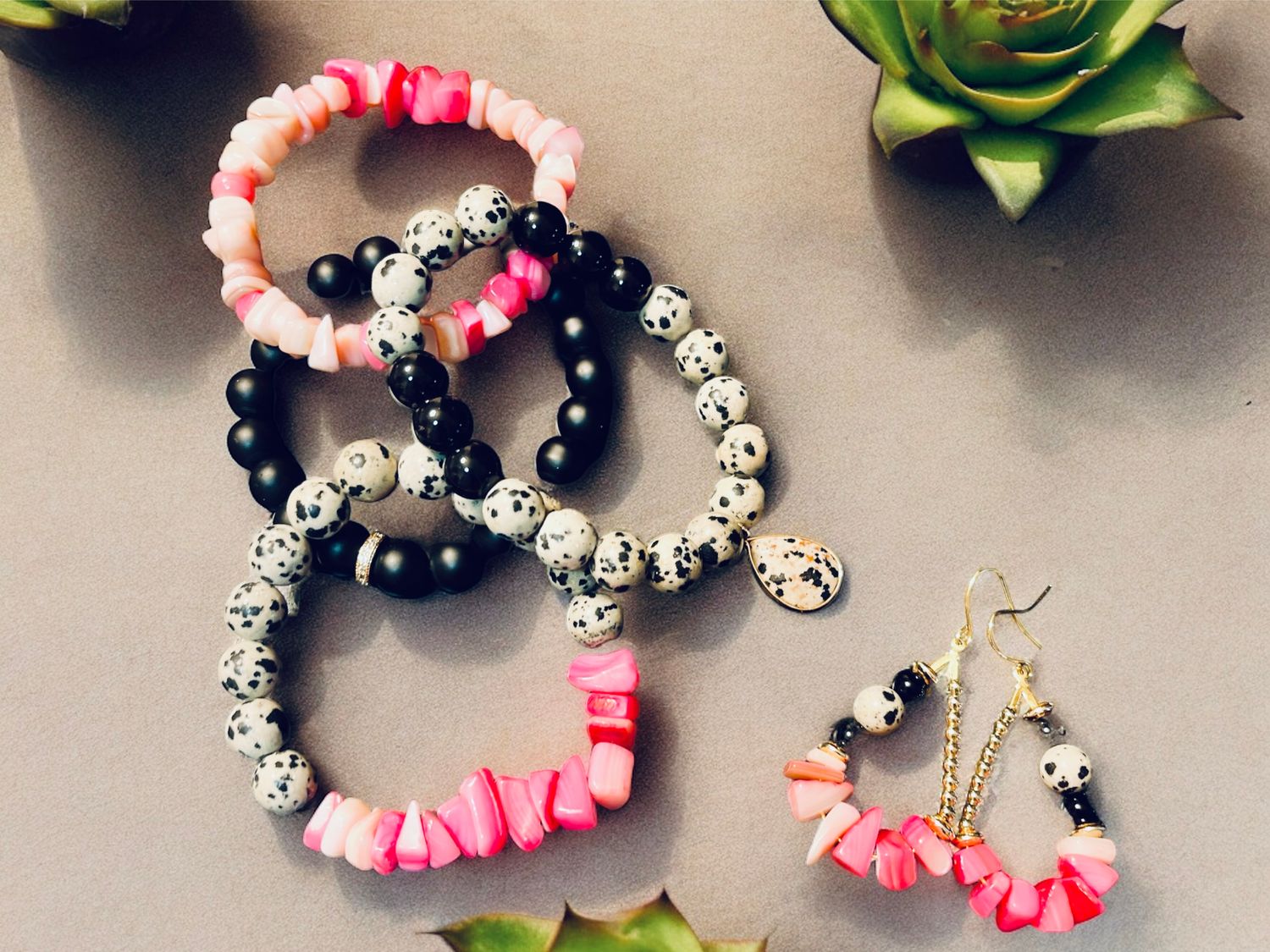 Handmade 4pc Gemstone Bracelet and Earrings Set