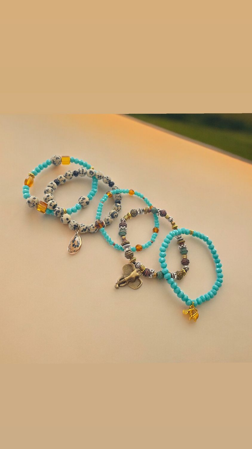 Handmade Gemstone and Crystals 5pc Bracelet Set