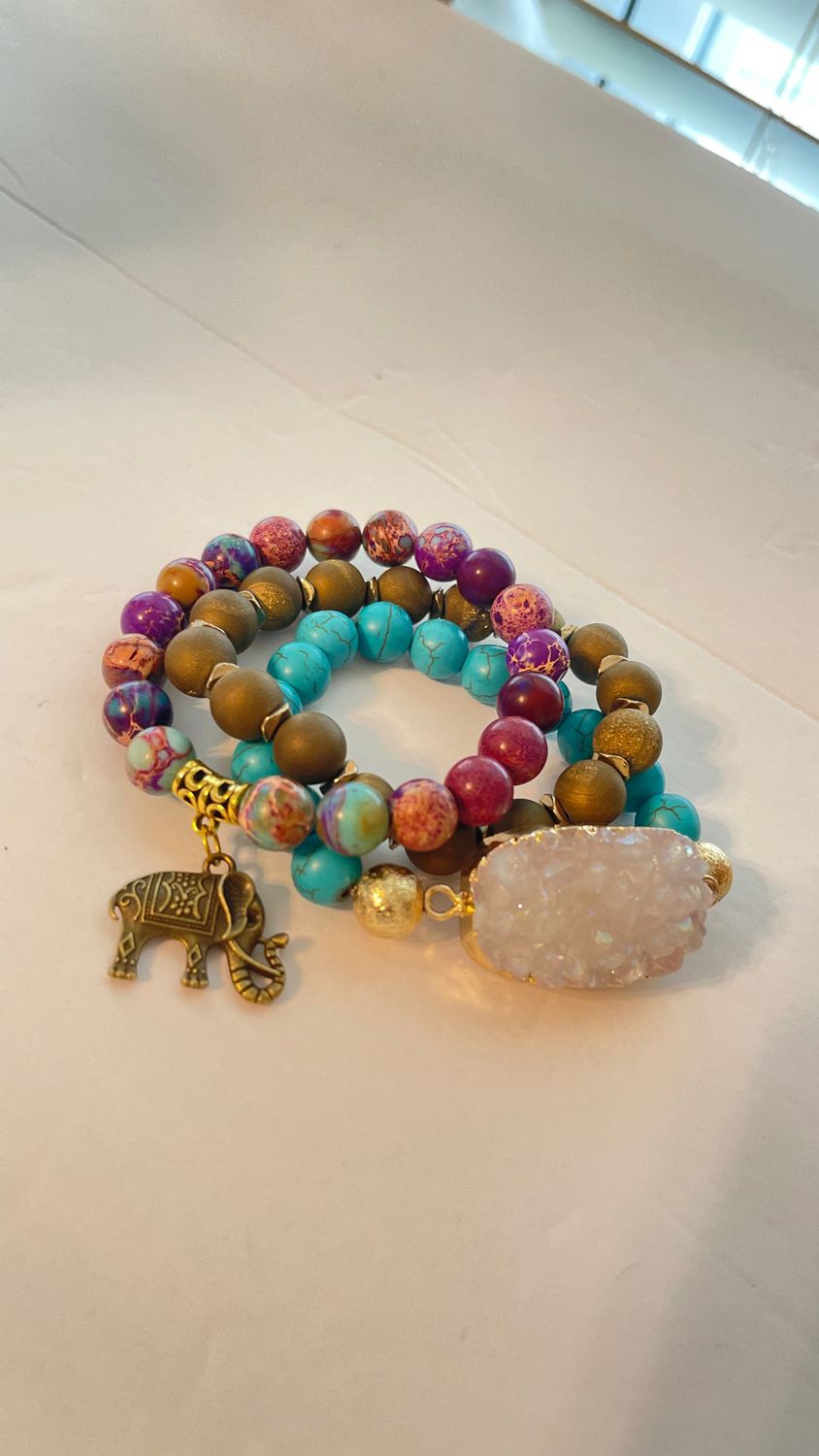 Handmade Crystal Gemstone Charm Bracelet 3pc Set