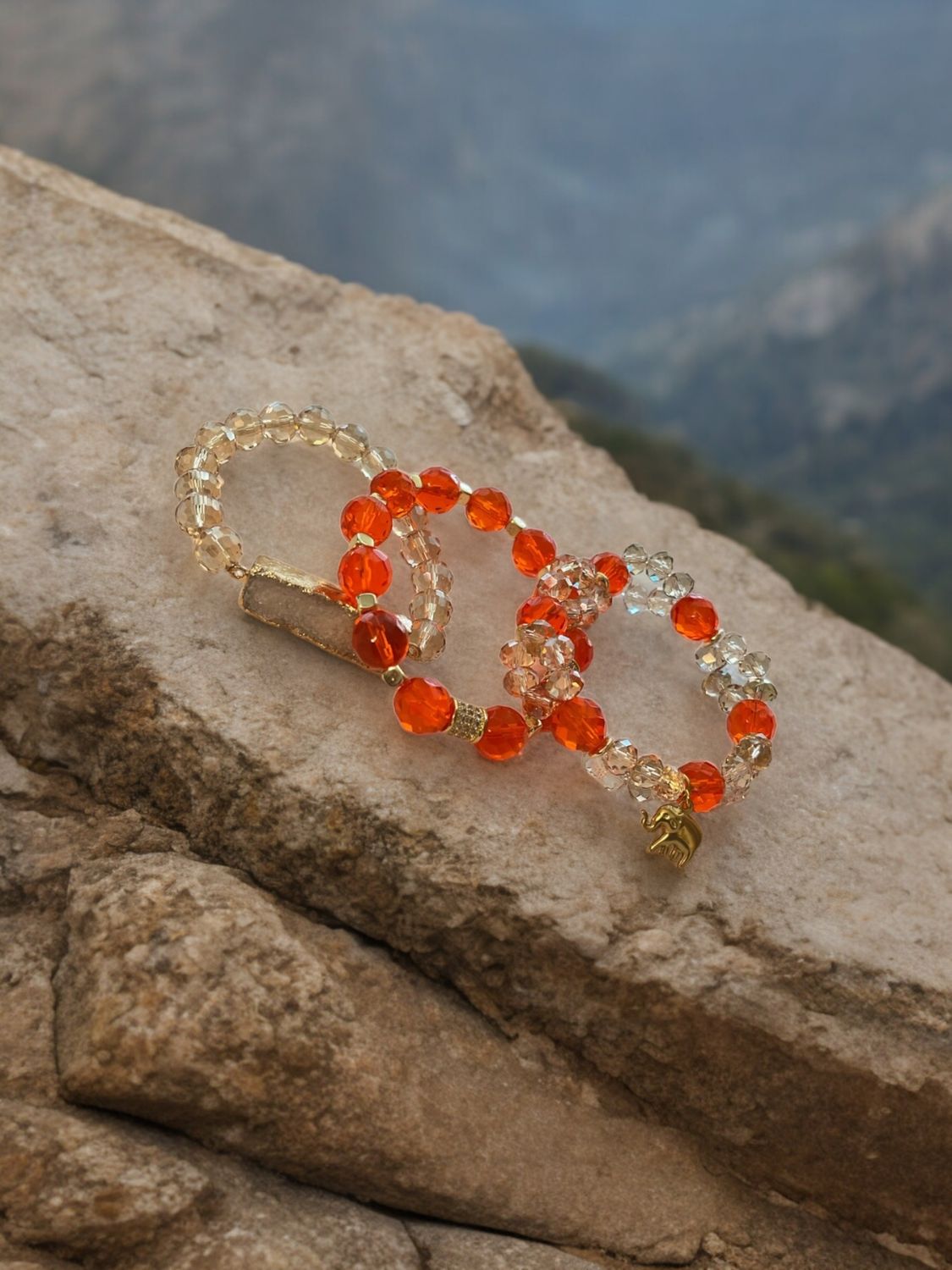 Handmade Crystal Glass Charm Bracelet 3pc Set