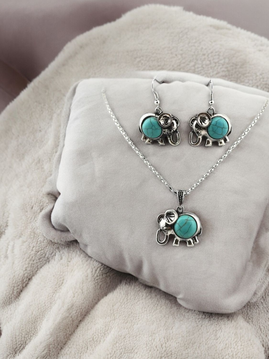 Earrings Plus Necklace Elephant Jewelry Set
