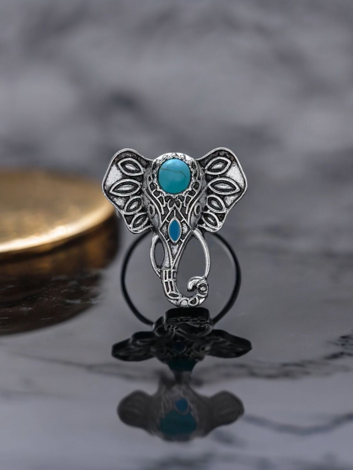 1pc Turquoise Elephant Adjustable Ring