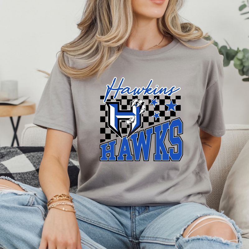 Hawkins Hawks Mascot Grey Tee
