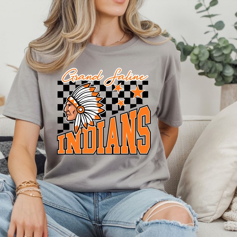 Grand Saline Indians Mascot Grey Tee