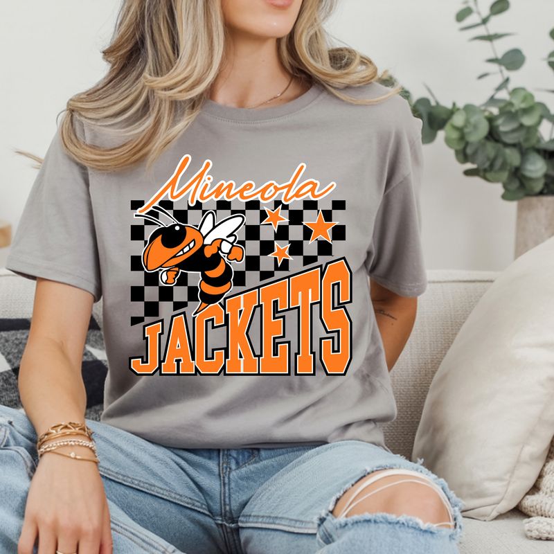 Mineola Jackets Mascot Grey Tee