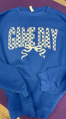 Game Day Royal Blue Gildan Crew Sweatshirt or DTF Transfer