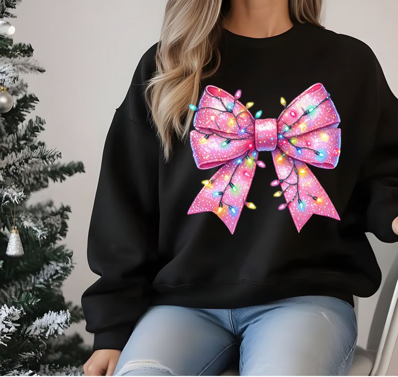 Pink Christmas Bow with Lights