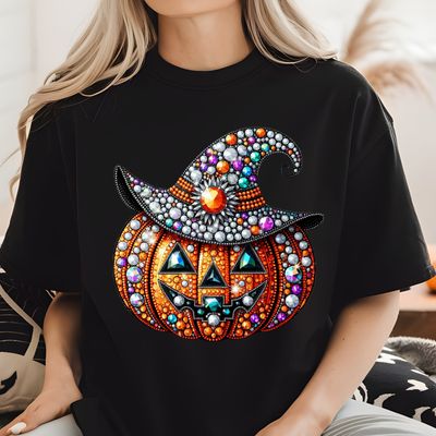 Faux Rhinestone Pumpkin Witch