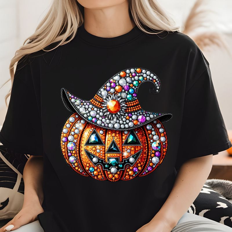 Faux Rhinestone Pumpkin Witch