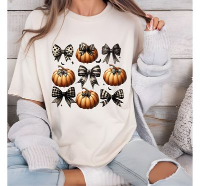 Checkered Black Bow and Pumpkin