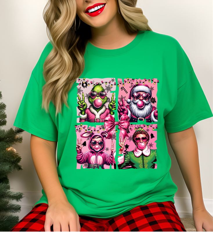 Four Christmas Characters Blowing Bubble Gum