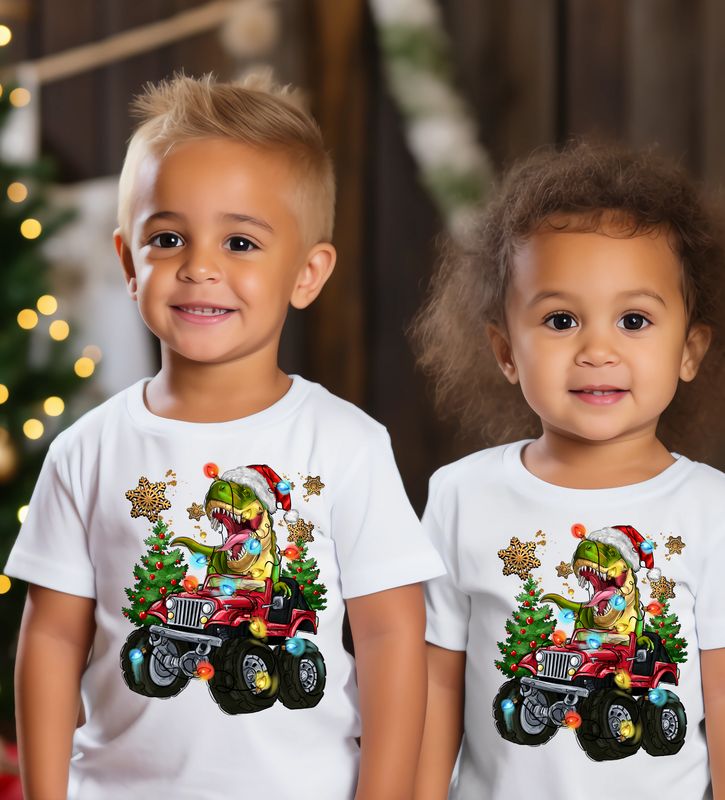 Christmas Dinosaur on Monster Truck