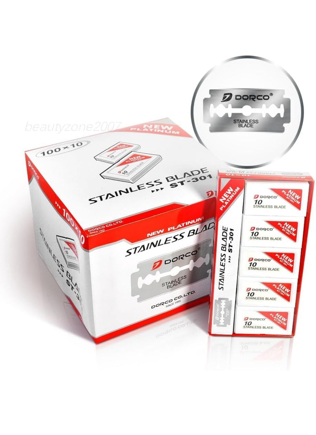 Dorco Stainless Steel Razor Blades, 100-Count Dispenser Pack