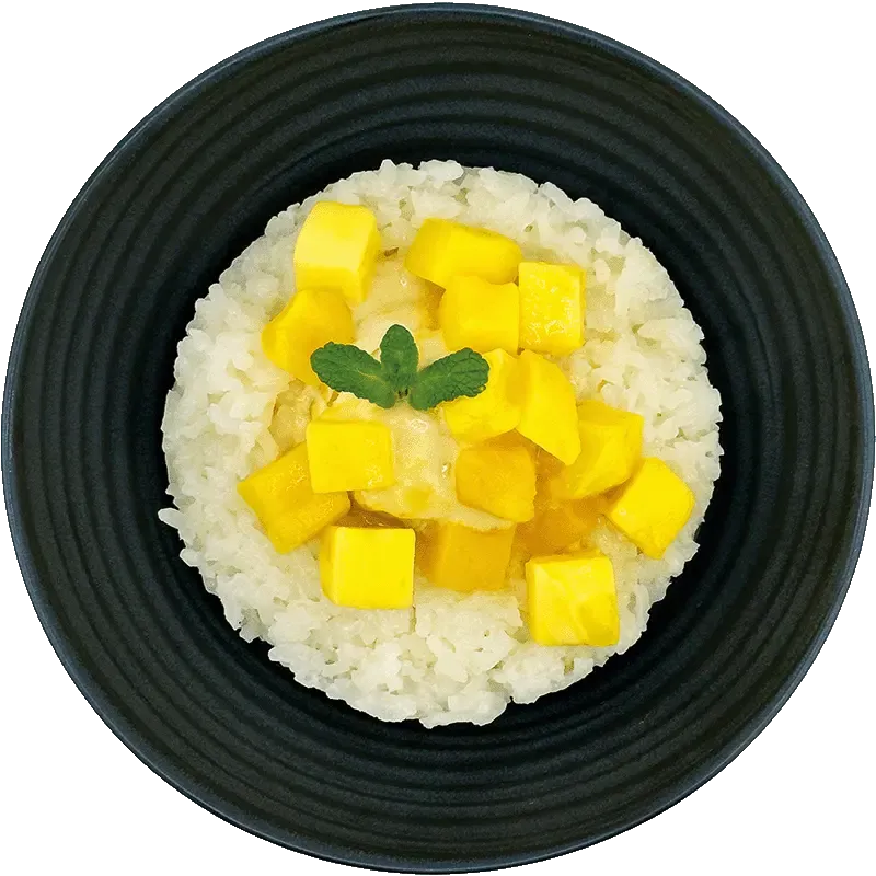 Sweet sticky rice with mango (puree and cubes)