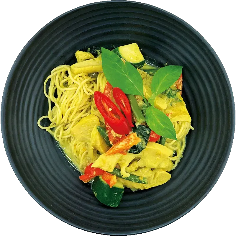 Green curry with chicken and spaghetti