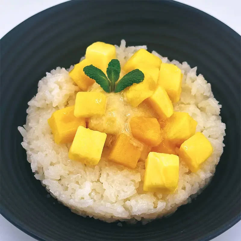 Sweet sticky rice with mango (puree and cubes)
