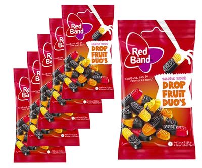 Voordeelverpakking Snoepgoed - 6 zakjes Red Band Drop/Fruit Duos á 100 gram 1081782