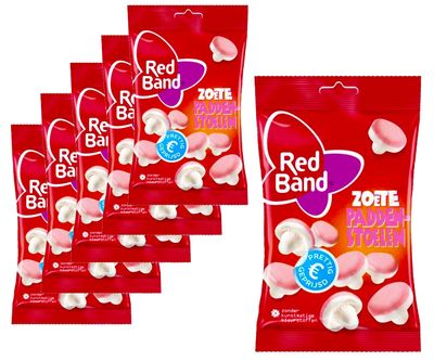 Voordeelverpakking Snoepgoed - 6 zakken Red Band Zoete Paddenstoelen á 130 gram 1081858