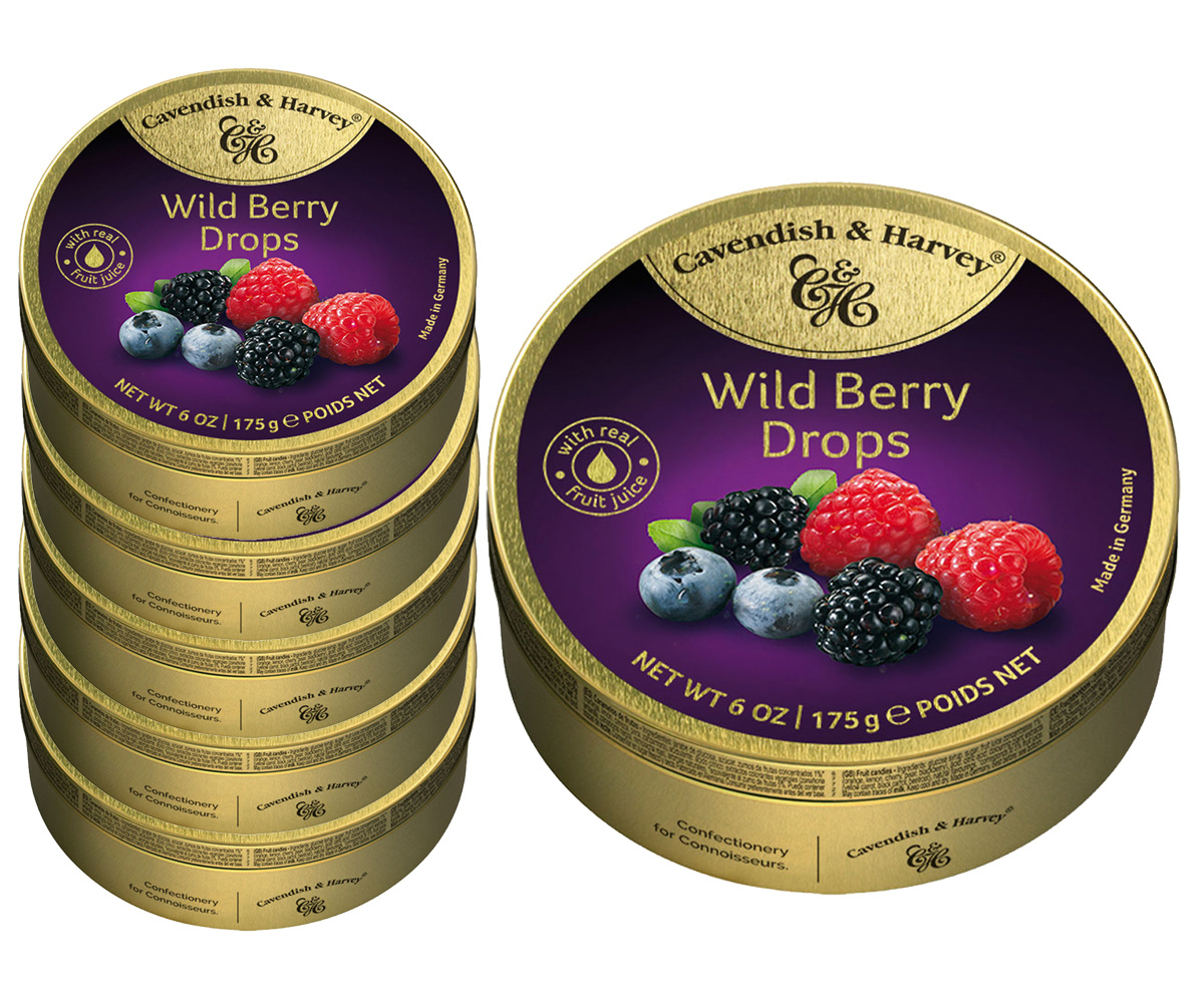 Voordeelverpakking Snoepgoed - 6 blikjes Wild Berry Drops á 175 gram