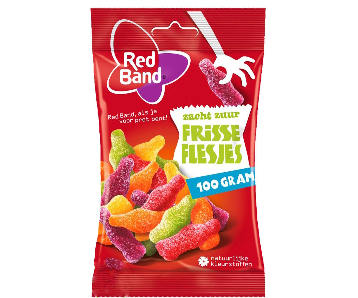 Voordeelverpakking Snoepgoed - 6 zakjes Red Band Frisse Flesjes á 100 gram