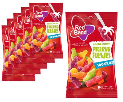 Voordeelverpakking Snoepgoed - 6 zakjes Red Band Frisse Flesjes á 100 gram 1081784