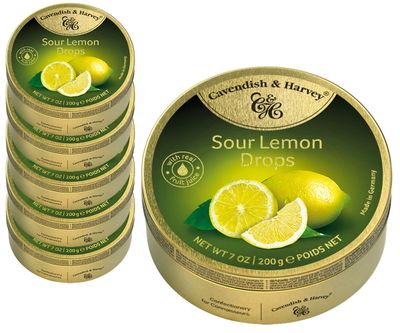 Voordeelverpakking Snoepgoed - 6 blikjes Sour Lemon Drops á 200 gram 1081660