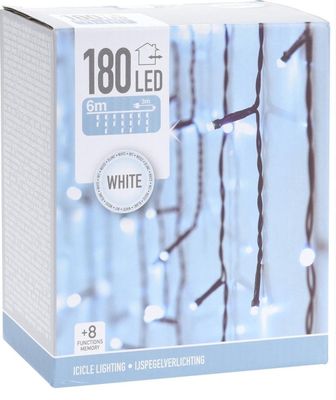 IJspegel kerstverlichting 6 meter lengte met 180 LED's - WIT - voor binnen & buiten 1078599